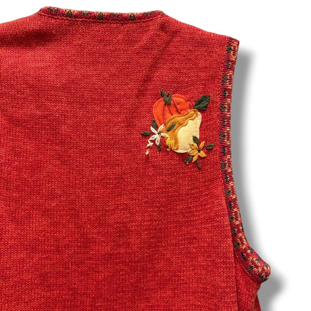 Tiara International Womens Small Orange Harvest Embroidered Zip Front Vest - Picture 3 of 6